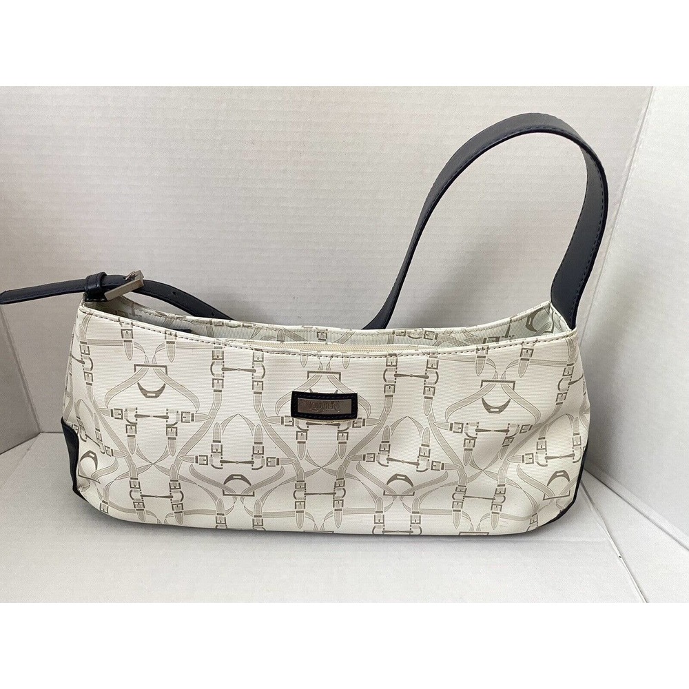 Louvier Paris White Navy Tote Shoulder Bag Monogram Purse